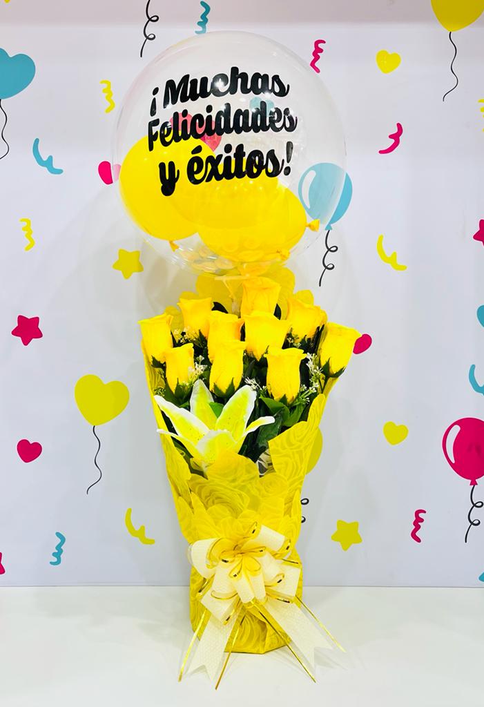 Ramo De Rosas Amarillas Globo Burbuja